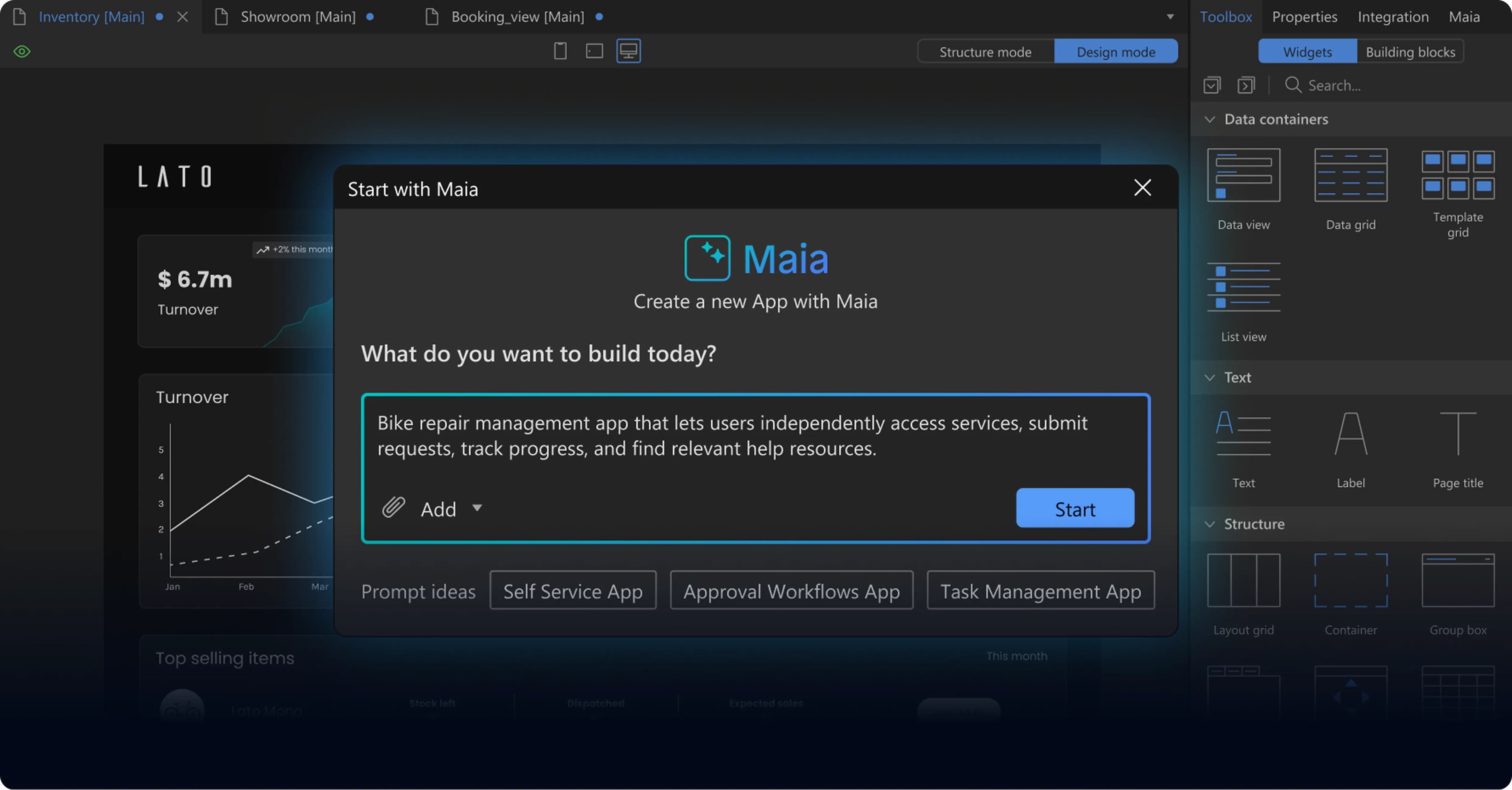 No-code and low-code platform screenshot