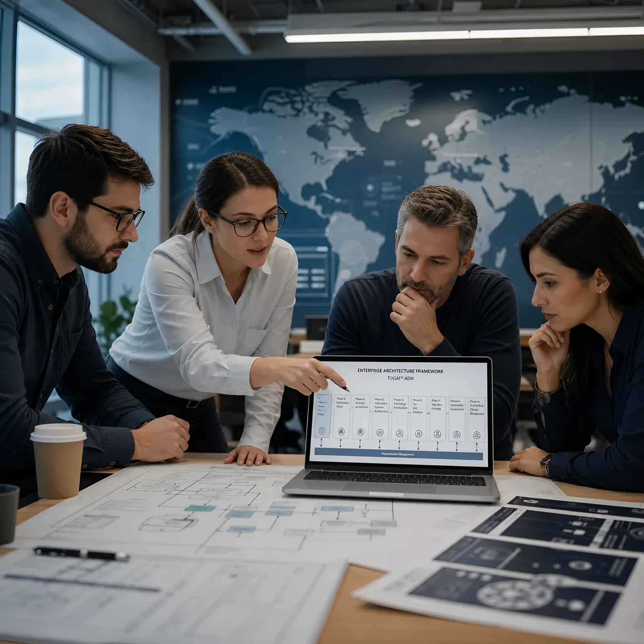 Delivery team reviewing designs together at a meeting table