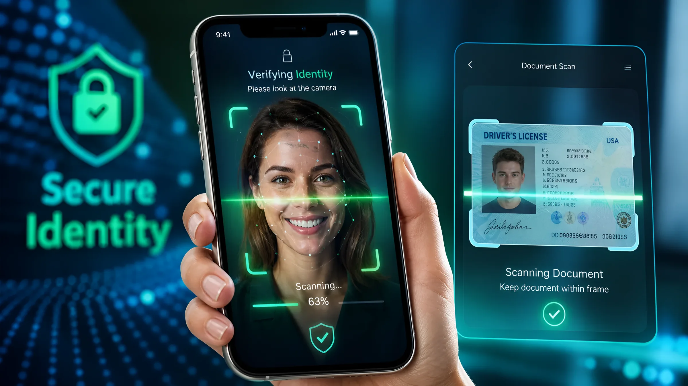 Mobile app showing secure identity verification