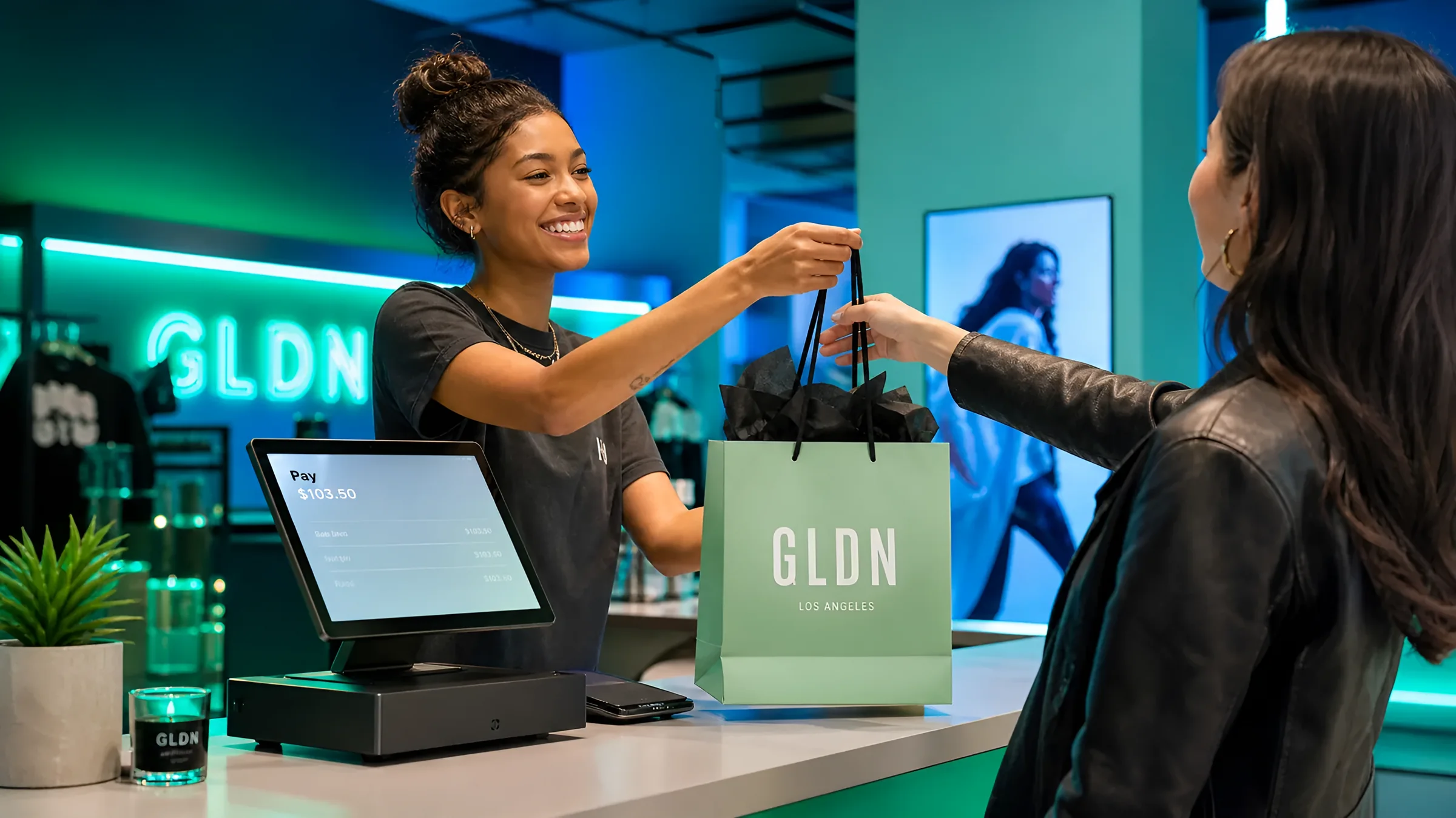 Customer paying at a modern retail checkout