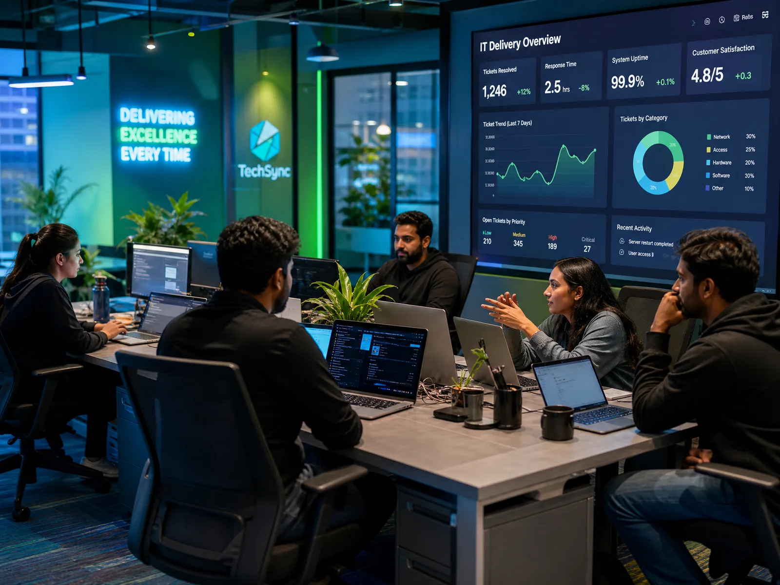 Dedicated IT outsourcing team at work