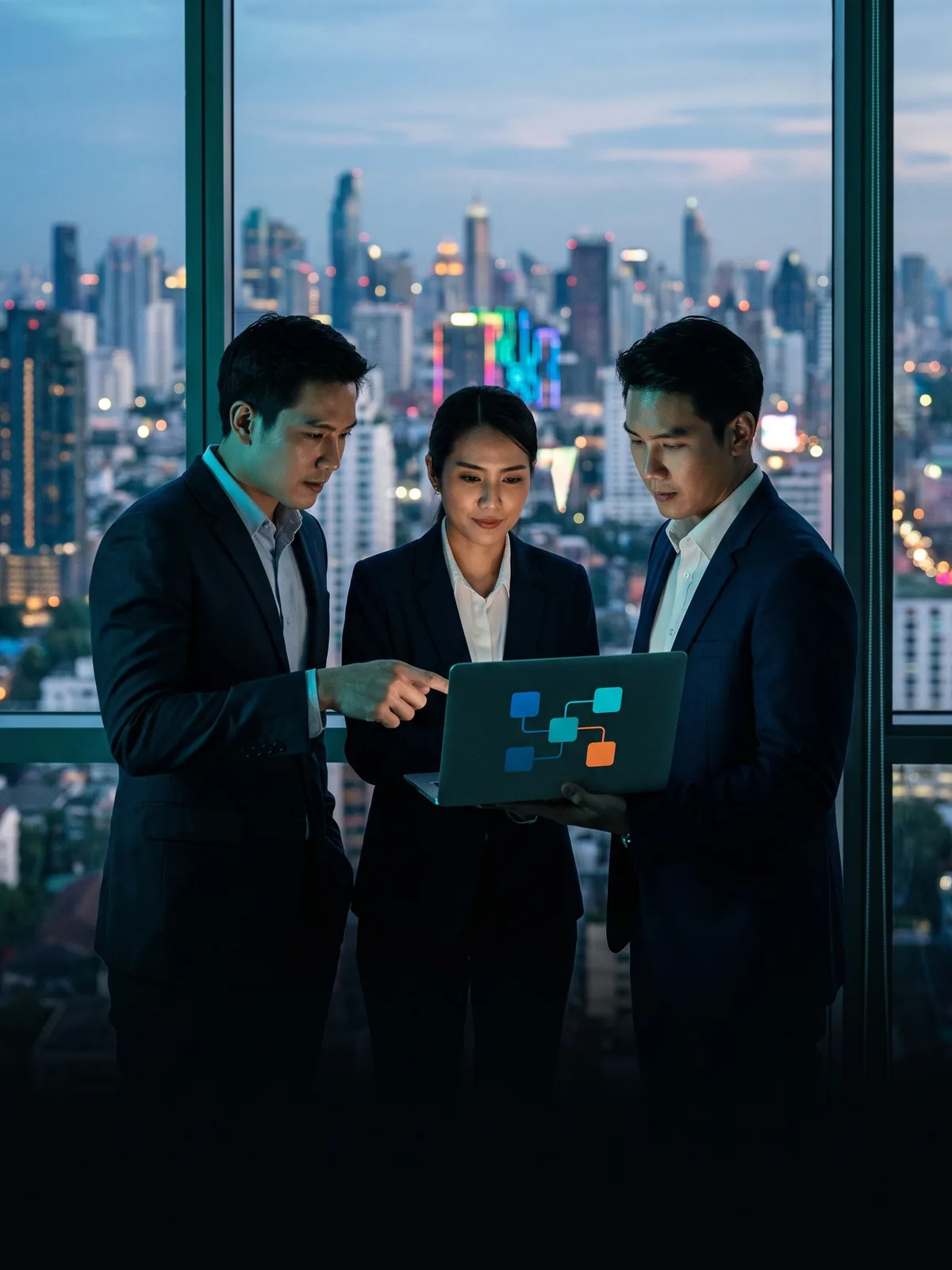 Bank and fintech partner team working together in Bangkok