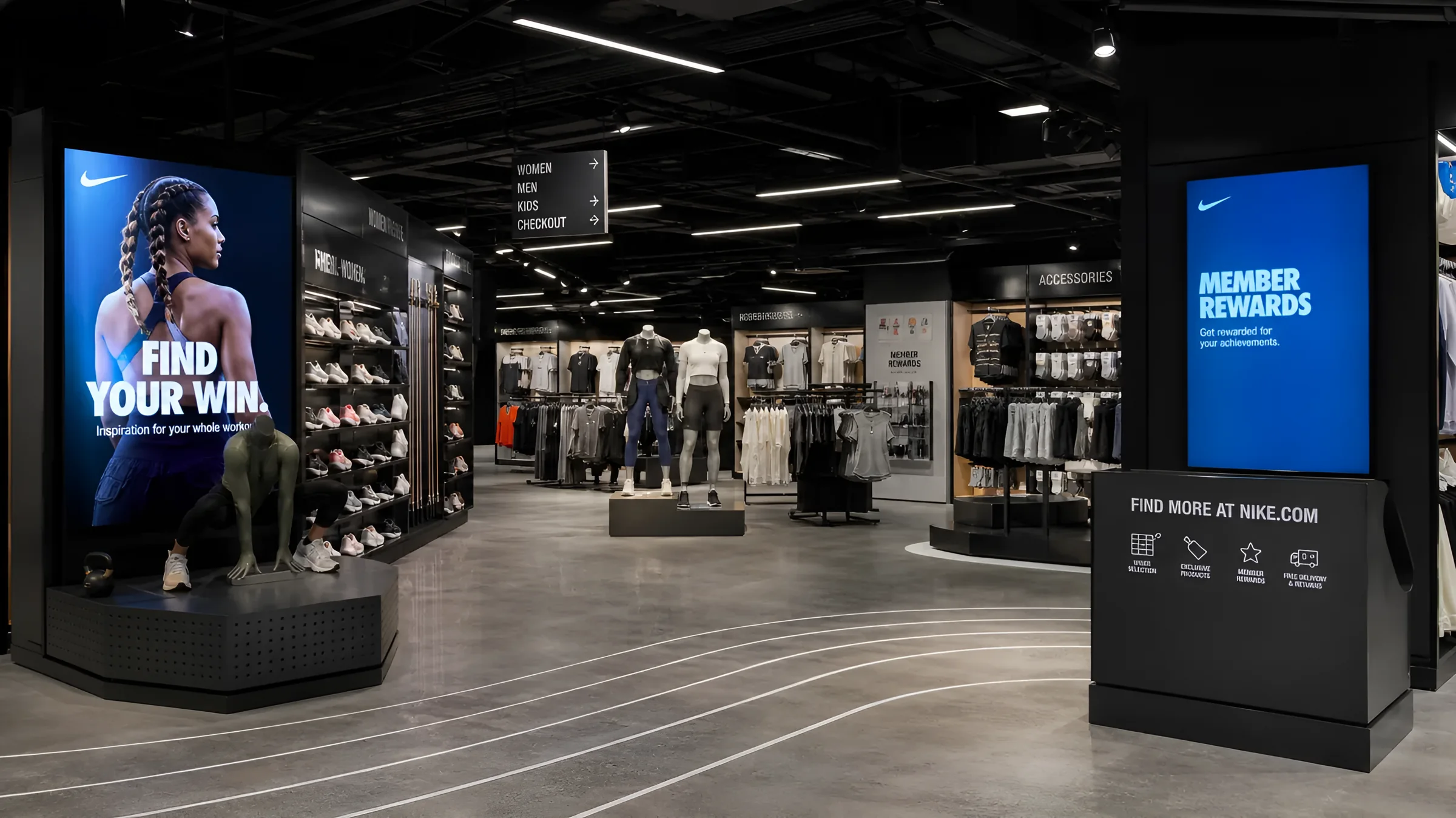 Sportswear store with a digital member-rewards screen